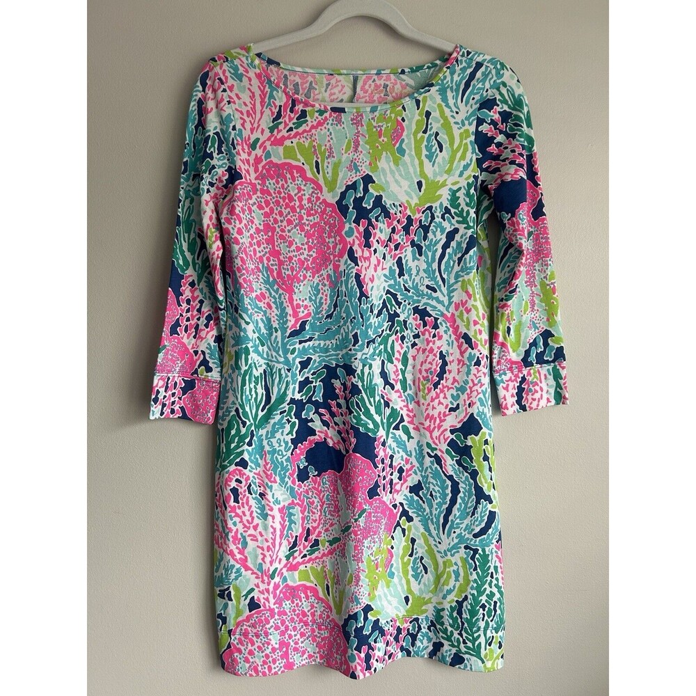 Lilly Pulitzer Womens XS Lets Cha Cha Coral Marlowe Dress 3/4 Sleeve Pima Cotton